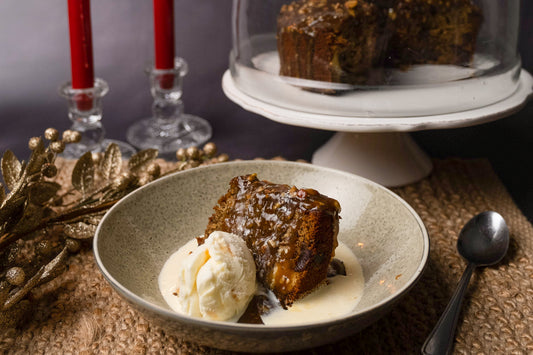 Sticky Date Cake with Bourbon Pecan Salted Caramel Sauce